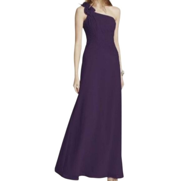 DAVID'S BRIDAL PURPLE CHIFFON ONE SHOULDER GOWN SZ.2 EUC. - Picture 1 of 7
